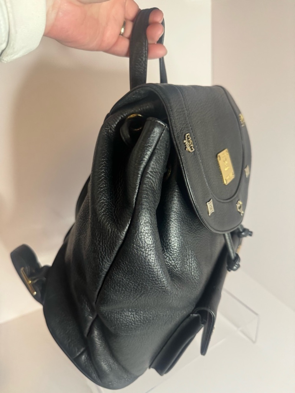 #291 MCM Black Leather Studded Backpack - Picture 13 of 16